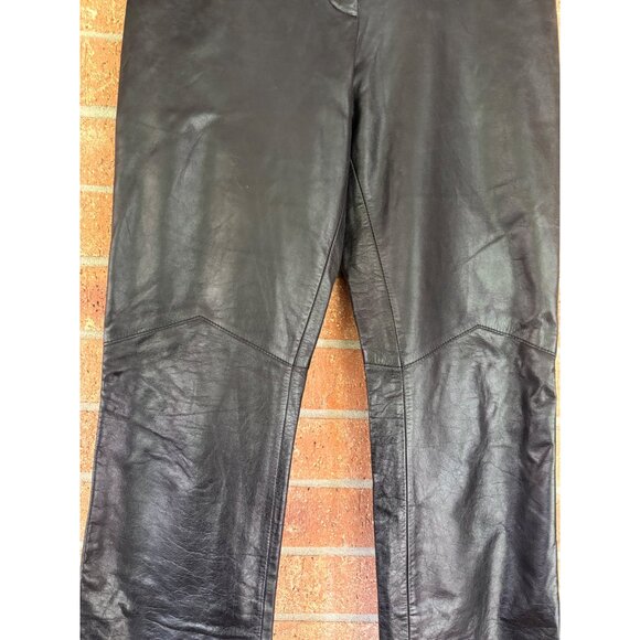 Express Black Leather Flared Motorcycle Pants Genuine Leather Nylon Womens - Picture 11 of 12
